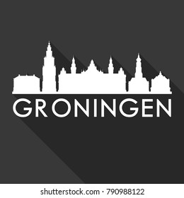 Groningen Netherlands Europe Flat Icon Skyline Silhouette Design City Vector Art Famous Buildings.