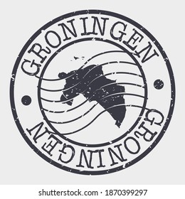 Groningen, Netherlands Map Postmark. Silhouette Postal Passport. Stamp Round Vector Icon. Vintage Postage Design.