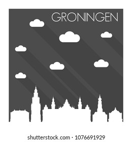 Groningen Netherlands Skyline City Flat Silhouette Design Background.