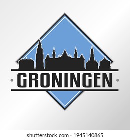 Groningen, Netherlands Skyline Logo. Adventure Landscape Design Vector City Illustration Vector illustration.