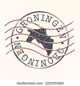 Groningen, Netherlands Stamp Map Postal. Silhouette. Passport Round Design. Vector Icon. Design Retro Travel National Symbol.