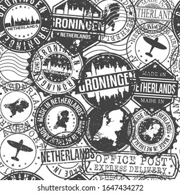 Groningen Netherlands Stamps Background. A City Stamp Vector Art. Set of Postal Passport Travel. Design Set Pattern.