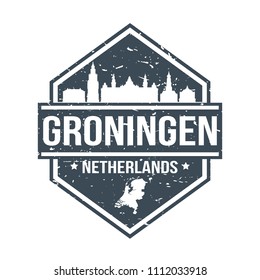 Groningen Netherlands Travel Stamp Icon Skyline City Design Tourism Badge.