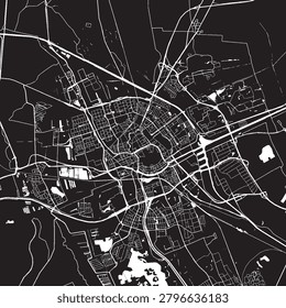 Groningen Netherlands Vector Map, Detailed City Street Map Black and White Minimalist Line Art