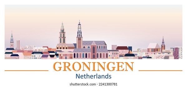 Groningen skyline in bright color palette vector illustration