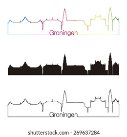 Groningen skyline linear style with rainbow in editable vector file