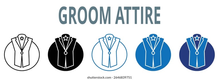 groom attire icon set. contain icon, vector, illustration, wedding, vendors, groom, attire, event, suits, clothing