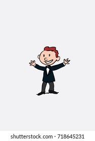 Groom in attitude of welcome, happy. Vector isolated character.
