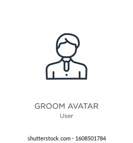 Groom avatar icon. Thin linear groom avatar outline icon isolated on white background from user collection. Line vector sign, symbol for web and mobile