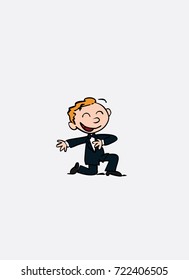 Groom begging on his knees, cheerful.. Vector isolated character.