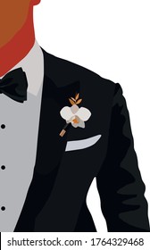 The groom in a black suit with a buttonhole fragment vector