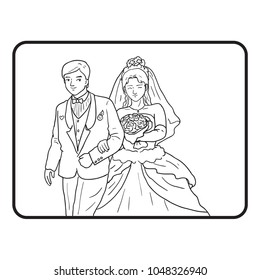 Groom and bride cartoon outline vector drawn
