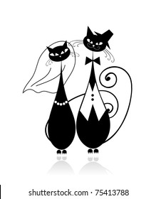 Groom and bride, cat's wedding for your design