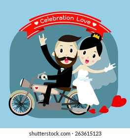 groom and bride character wedding invitation card template . vector illustration