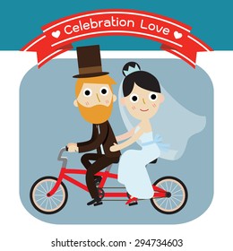 groom and bride character wedding invitation card template
modern design flat icon for marriage.