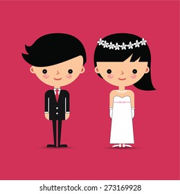 Groom and Bride Characters on Pink Background