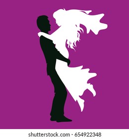 Groom and bride in love silhouette vector illustration