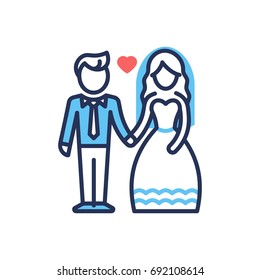 Groom And Bride - Modern Vector Line Design Icon.