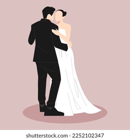 groom and bride. newlyweds are dancing. married couple, wedding, romantic, love. Perfect for designing wedding invitations, prints, stickers, posters, etc. vector illustration in flat style.