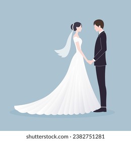 groom and Bride at wedding. wedding couple, Invitation card ,Wedding ceremony, Marriage people, Newlyweds poster,Romantic couple,wedding dress, vector illustration.