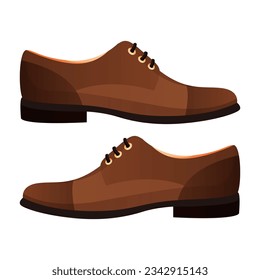 Groom brown classic leather shoes. Men's boots, fiance outfit. Dress code clothing. Wedding day accessories, decorations. Celebrate marriage, save the date ceremony. Vector