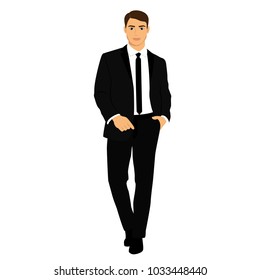 The groom. Businessman. Clothing. Wedding men's suit, tuxedo. Vector illustration