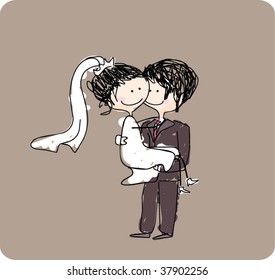 groom carrying bride