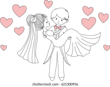 Groom carrying bride cartoon