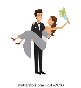 groom carrying bride holding her in his arms love and wedding concept