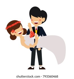 Groom Carrying Bride Holding Her in His Arms Love And Cute Flat Design Couple Vector