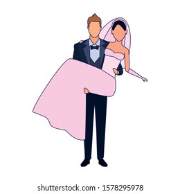 groom carrying bride icon over white background, vector illustration