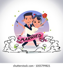 groom carrying bride with love - vector illustration 