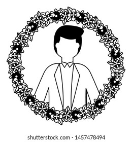 groom with flower garland wedding day vector illustration