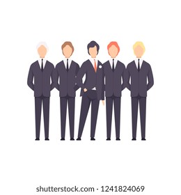 Groom with groomsmen, wedding ceremony vector Illustration on a white background