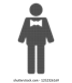 Groom halftone dotted icon. Halftone array contains round points. Vector illustration of groom icon on a white background.