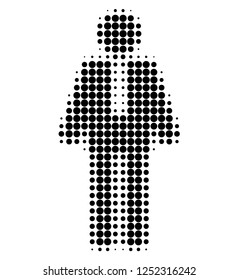 Groom halftone dotted icon. Halftone pattern contains circle points. Vector illustration of groom icon on a white background.