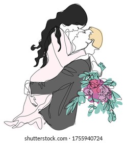 groom holding bride in his arms marriage wedding invitation vector graphics