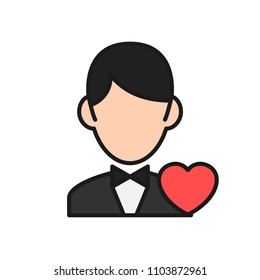 groom icon. man bridal with love graphic for wedding concept illustration design. simple clean colored symbol.