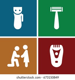 Groom icons set. set of 4 groom filled icons such as razor, electric razor