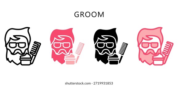 Icono de estilo múltiple de novio. Mini Ilustración Relacionada Con El Cuidado Personal. Uso Para El Concepto Moderno, Ui, Web Ux Y Desarrollo De App.