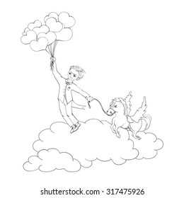 groom on the clouds with horse.