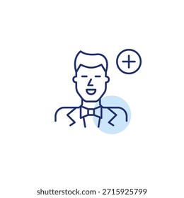 Groom and plus. Wedding update, ceremony plan. Pixel perfect, editable stroke vector icon
