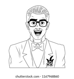Groom pop art cartoon in black and white