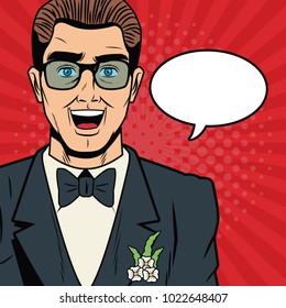 Groom pop art cartoon Internet Security, baniking online