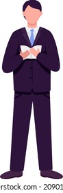 Groom reading vows semi flat color vector character. Posing figure. Full body person on white. Celebrating wedding isolated modern cartoon style illustration for graphic design and animation