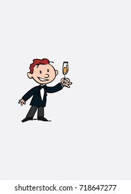 Groom toasting, happy. Vector isolated character.
