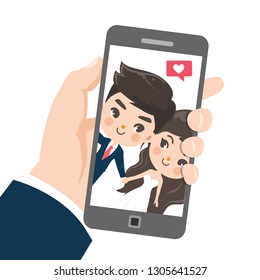 The groom took a selfie with the bride with love and happiness by the person who liked it.