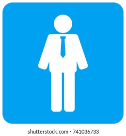 Groom vector icon. Image style is a flat icon symbol perforated in a blue rounded square shape.