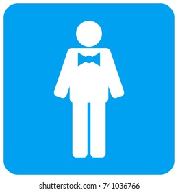 Groom vector icon. Image style is a flat icon symbol perforated in a blue rounded square shape.