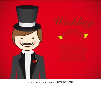 groom with wedding dress on red background, vector illustration